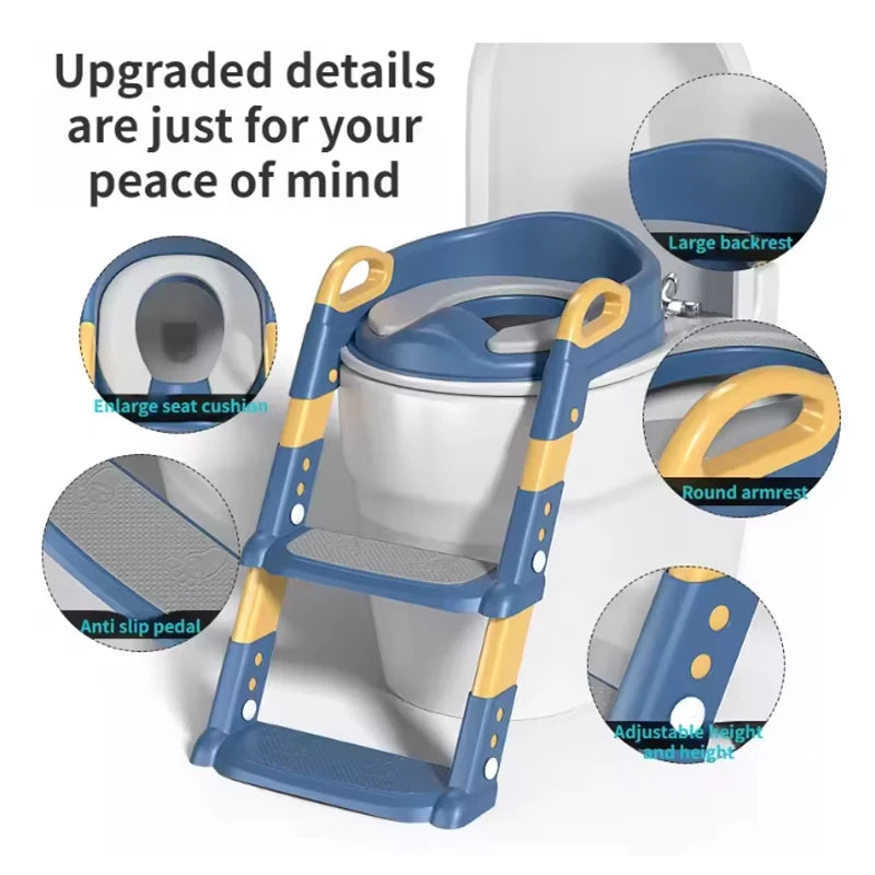 Portable Children's Toilet Seat Stairway Adjustable Baby Toilet Folding Stand Step Stool Toilet Seat Ring with Nonslip Pad