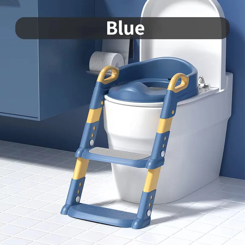 Portable Children's Toilet Seat Stairway Adjustable Baby Toilet Folding Stand Step Stool Toilet Seat Ring with Nonslip Pad