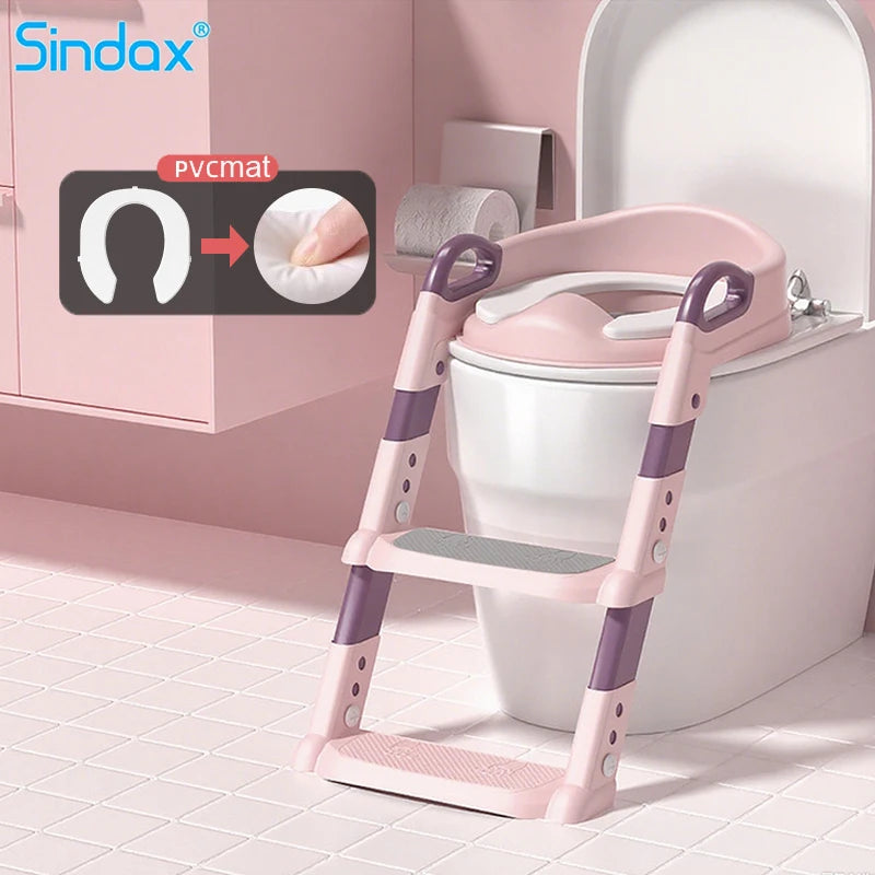 Portable Children's Toilet Seat Stairway Adjustable Baby Toilet Folding Stand Step Stool Toilet Seat Ring with Nonslip Pad
