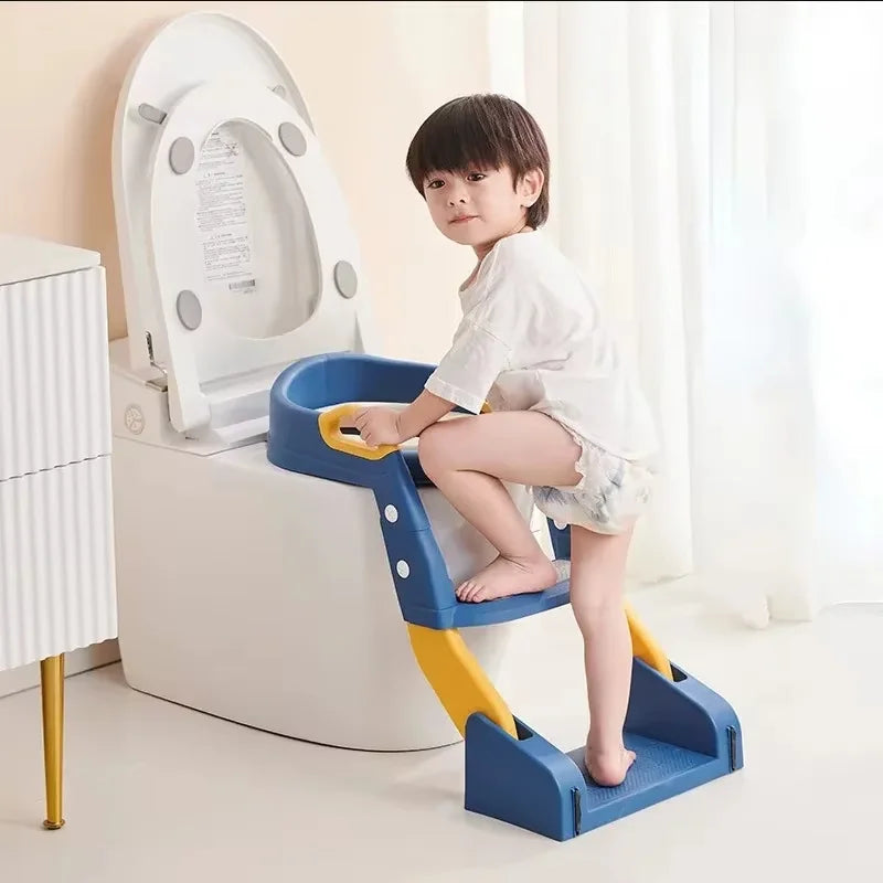 Portable Children's Toilet Seat Stairway Adjustable Baby Toilet Folding Stand Step Stool Toilet Seat Ring with Nonslip Pad