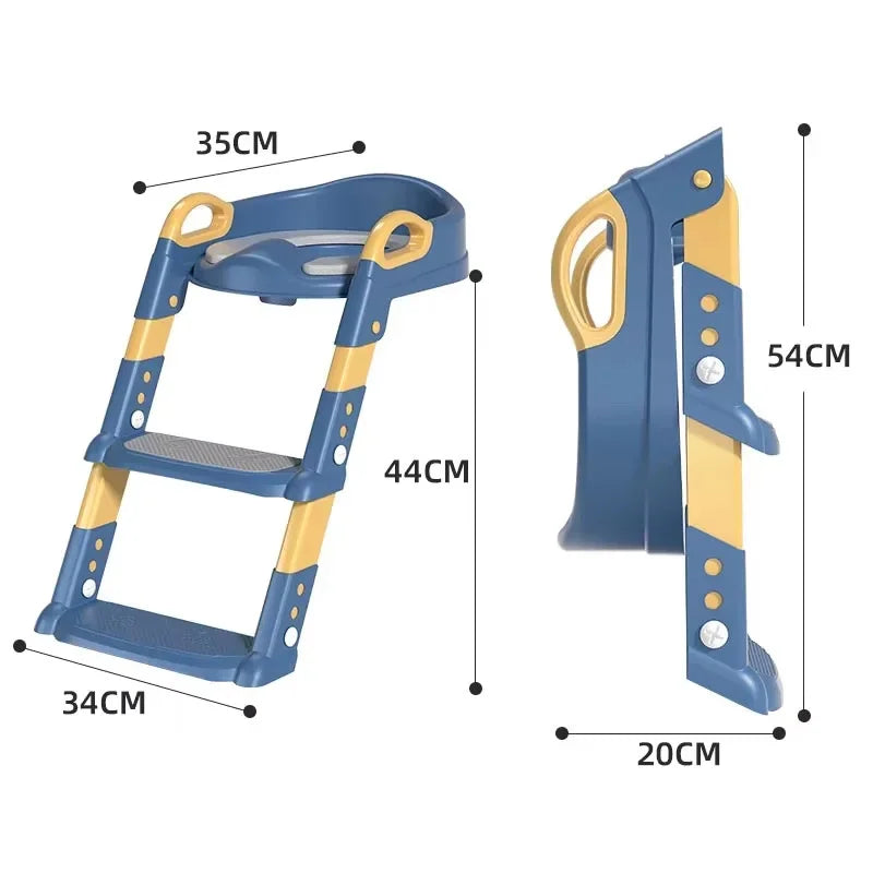 Portable Children's Toilet Seat Stairway Adjustable Baby Toilet Folding Stand Step Stool Toilet Seat Ring with Nonslip Pad